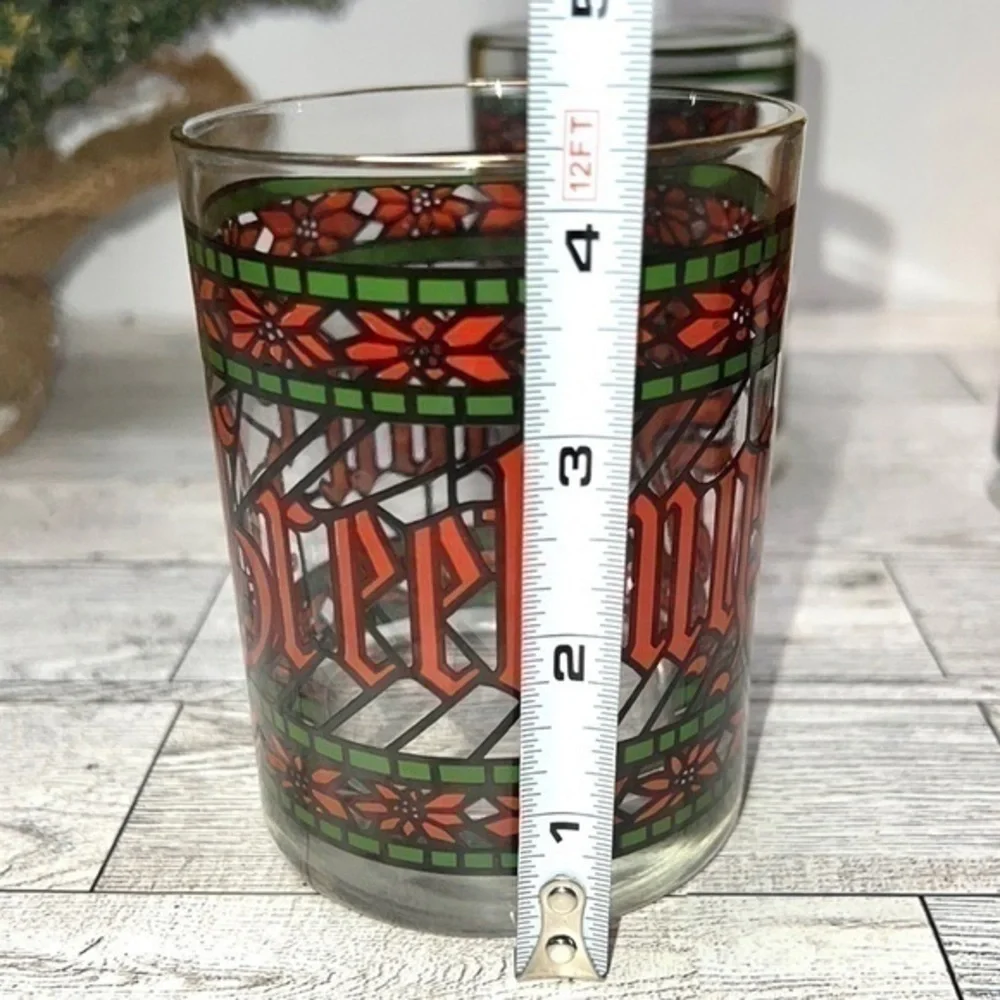 Vintage 1970s Set of Four Houze Signed Seasons Greetings Lowball Glasses